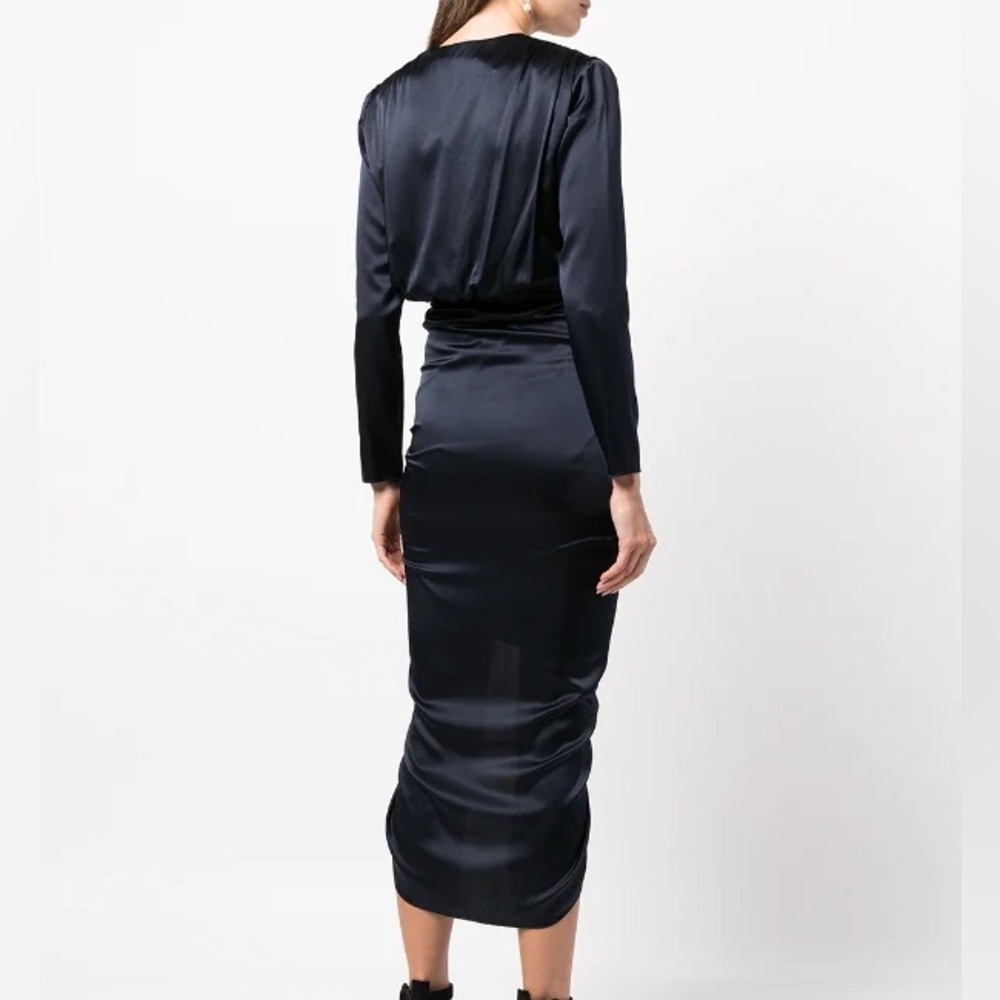 Veronica Beard Cameri Ruched Satin Midi Dress - Picture 4 of 12